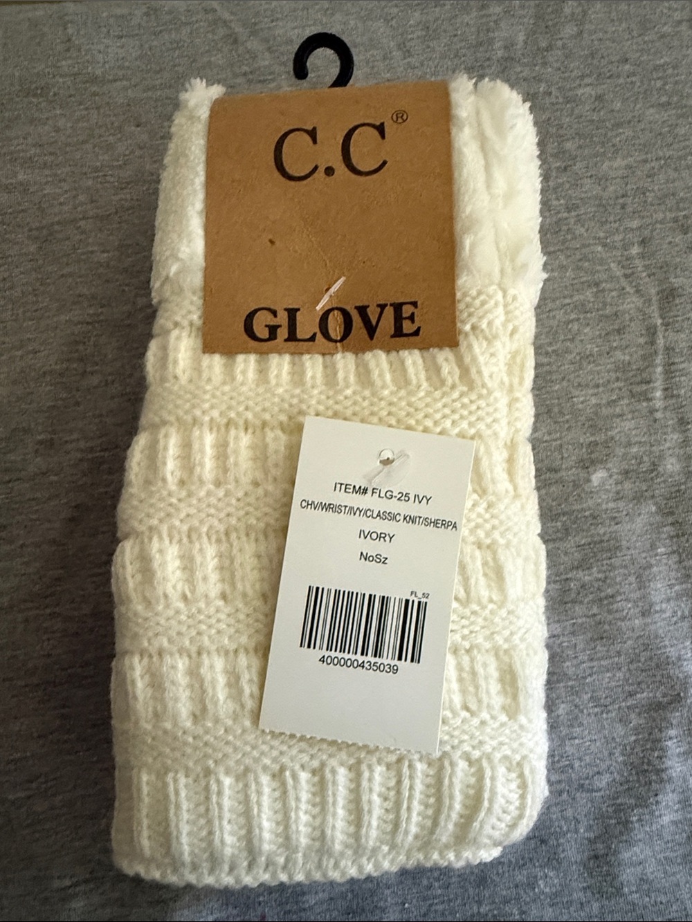 C.C Ivory Cable Knit Sherpa Fingerless Gloves
